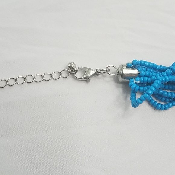 Turquoise Multi Strand Seed Bead Statement Necklace with Silver Accent Bold - Picture 4 of 6